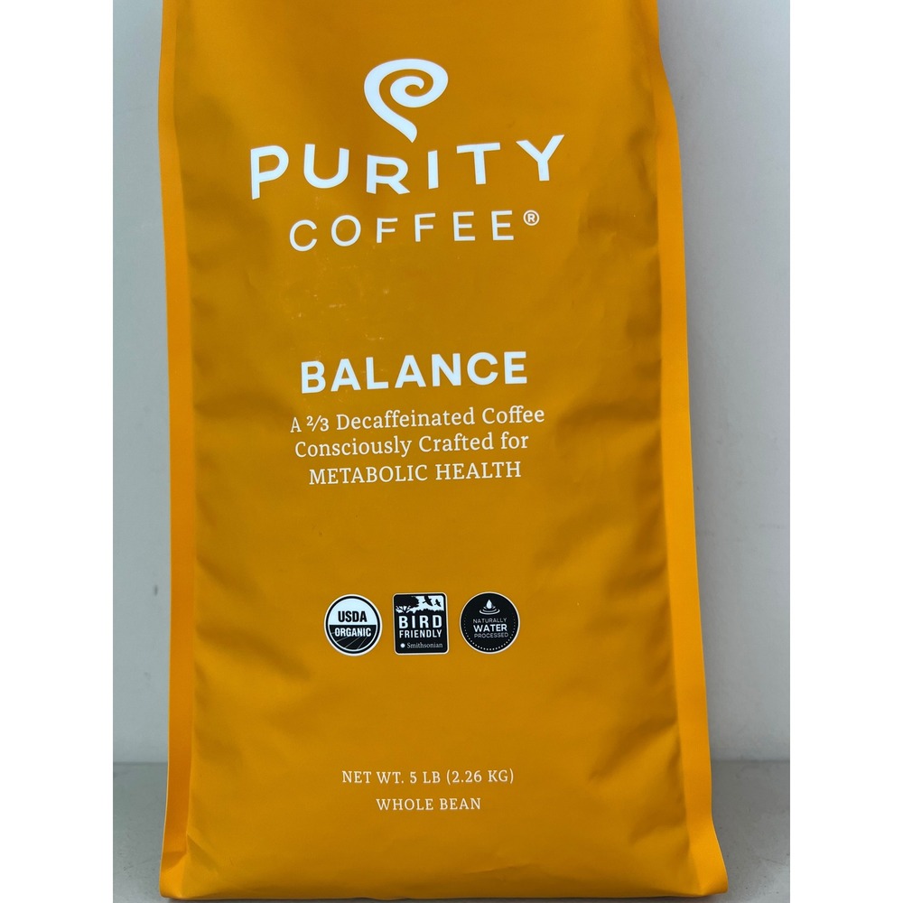 NEW Purity Coffee BALANCE Decaf Whole Bean 5lb USDA Organic Exp 06/2027 SEALED - Picture 2 of 5